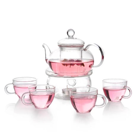 600ML 耐熱ガラス茶セット ケトル お茶会