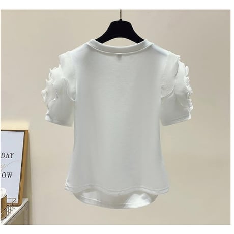 【2色展開】フリル 半袖 蝶 フリル系女子 甘すぎない ポイントフリル Ｔシャツ CP-454