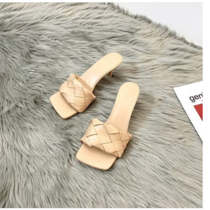 靴 サンダル ミュール スクエアトゥ ミドルヒール ヒール PU