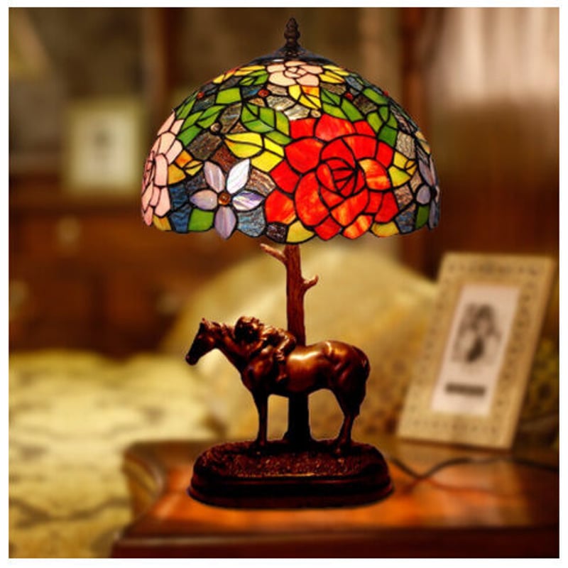 テーブルランプ ステンドグラス 薔薇 馬 おしゃれ 手作り