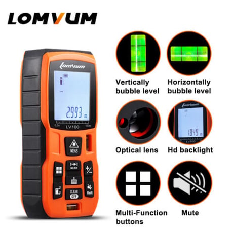 LOMVUM レーザー距離計 最大距離 100m小型 IP54 防水 デジタル ファインダー ポケットサイズ コンパクト バッテリー駆動 DIY 業務用 安い 高品質 高性能 人気