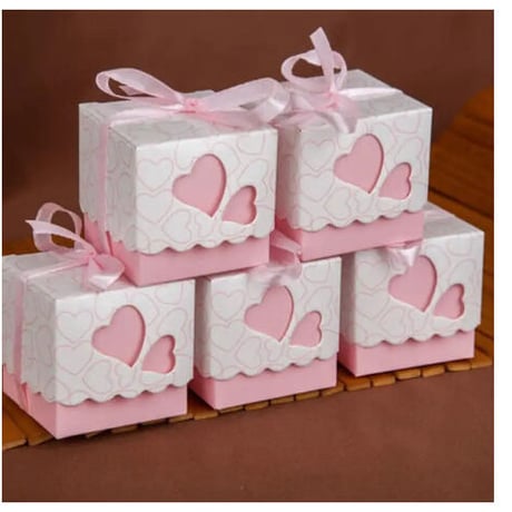 ギフトボックス 50個セット ハート ピンク リボン付 バレンタイン お誕生日会 結婚式 おしゃれ かわいい ラッピング プレゼント