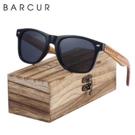 【天然ゼブラ木製】 BARCUR ユニセックス 偏光サングラス スクエアタイプ ポラロイド UV400 軽量 海外トップブランド 体に優しい BC8720 木製ボックス付き 【4色展開】