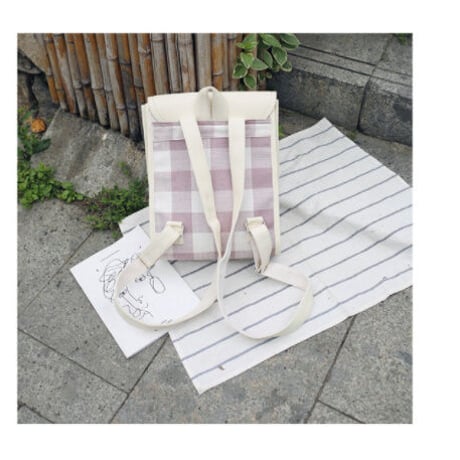 チェック柄 キャンパスバッグ バッグパック 大容量 収納 ワイドバッグ リュック 2色展開 大人可愛い シンプル ナチュラル 通勤 通学 お出かけ デート ショッピング