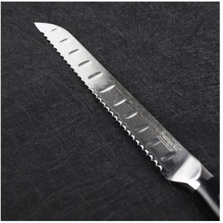 Sunnecko 8 インチ パンスライシングナイフ Japanese VG10 ダマスカス模様 キッチンナイフ 朝食ブレッドスライサー