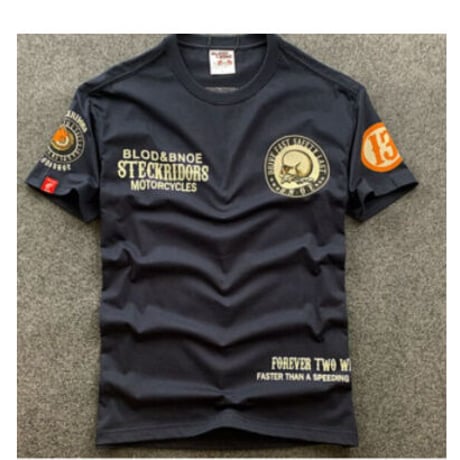 メンズ スカル バイカー コットン Tシャツ［3色展開］