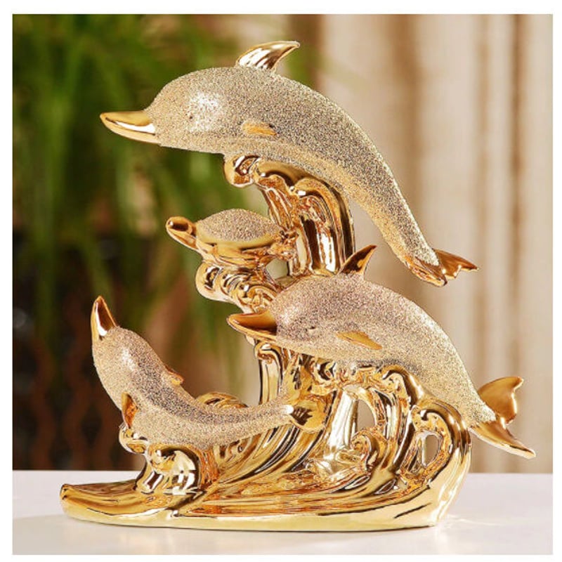 オブジェ】 置物 北欧インテリア イルカの群れ セラミック製 レトロ