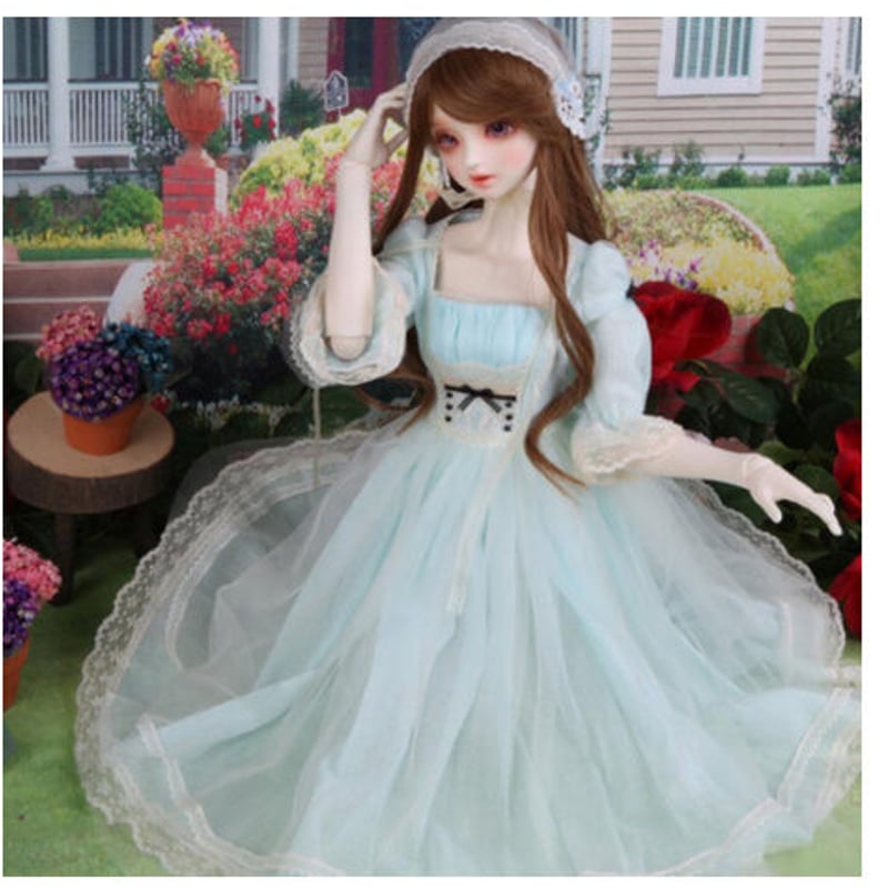 球体関節人形 BJD 服 レースドレス+帽子+靴下 青 ブルー 球体関節人形 BJD 服 レースドレス+帽子+靴下 青 ブルー
