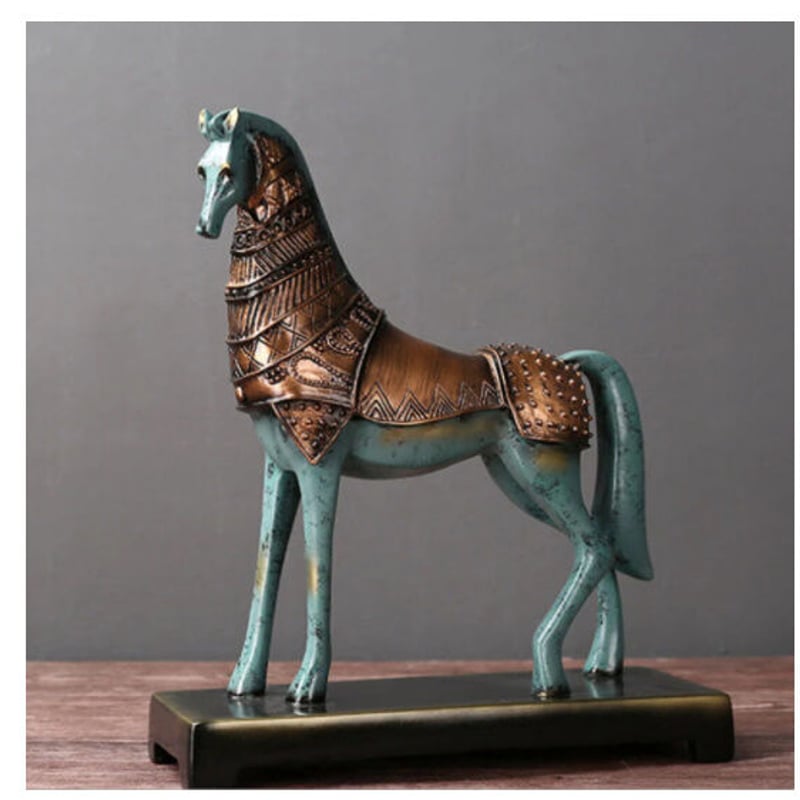オブジェ】 置物 北欧インテリア 鎧を纏った馬 青銅 レトロ 