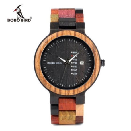 BOBO BIRD 曜日 日付表示 カラフルウッドバンド クォーツ 木製腕時計 レディース メンズ ボボバード 海外高級ブランド プレゼントにも最適 2種から選択