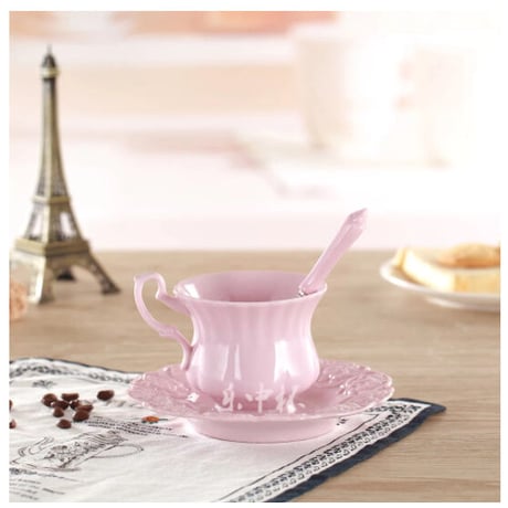 ティーカップ 180ml ソーサー スプーン ピンク 3点セット 磁器 コーヒー お茶会 食器 高級装飾 贈り物