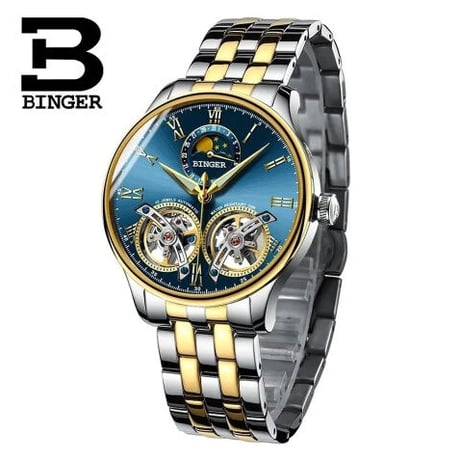 海外ブランド BINGER 高級トゥールビヨン 自動巻き ムーンフェイズクロノグラフドレスウォッチ jfnoob カラー選択可★10タイプ展開