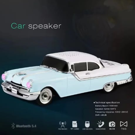 【5色展開】 ビンテージカー 型 コードレス Bluetooth スピーカー FMラジオ AUX ハンズフリー通話 tws機能 クラシックカー