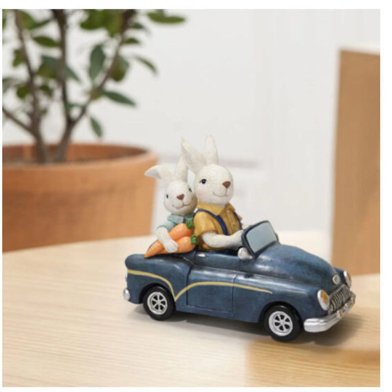 オブジェ】うさぎ 車 ニンジン 親子 レトロ アンティーク かわいい