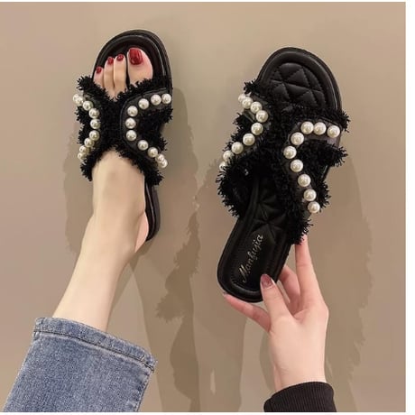 【3色展開】ビーズ スリッパ おしゃれ きれいめ 大人女子 旅行 韓国 オルチャン CP463