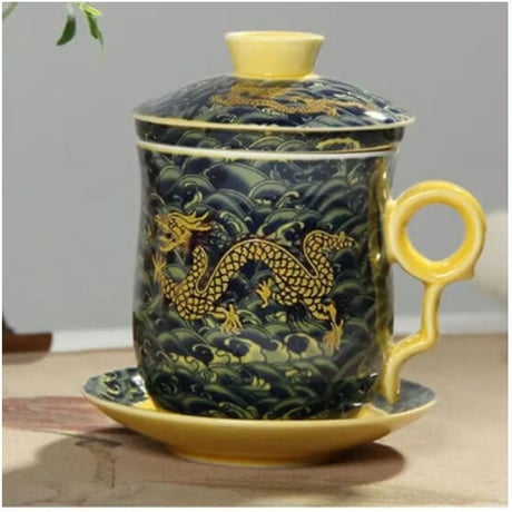 ティーカップ 260ml ソーサー お茶フィルター レトロ ドラゴン柄 セット 磁器 コーヒー お茶会 食器 至福の一時 高級装飾 贈り物