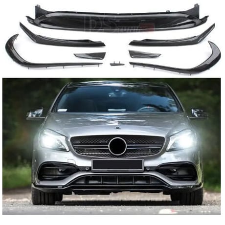 ベンツ フロント バンパー 下 スポイラー フロントリップ フリック セット 後期 W176 A45 AMG 黒 ブラック カーボン柄 BENZ