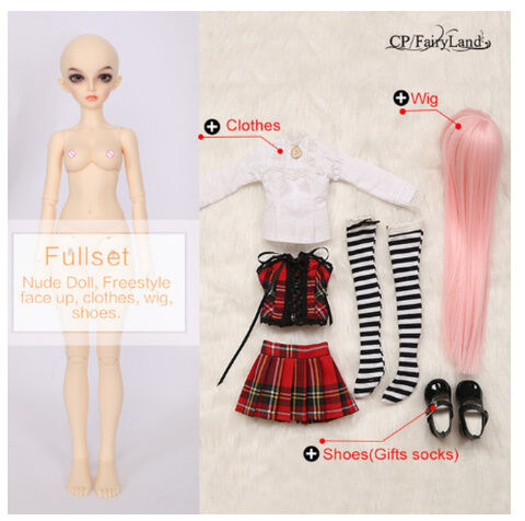 球体関節人形 本体＋眼球＋メイクアップ済み＋ウィッグ＋服＋靴＋靴下