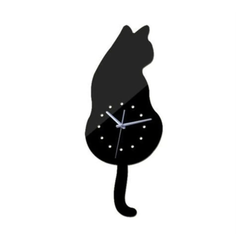 時計 壁掛け 鏡 ミラー 猫の後ろ姿 デザイナーズ 北欧モダン DIY