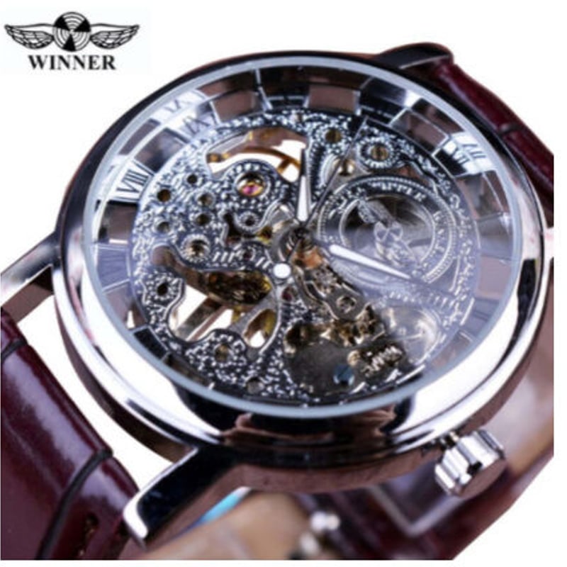 T-WINNER メンズ腕時計 スケルトン 本革ベルト 機械式 高級