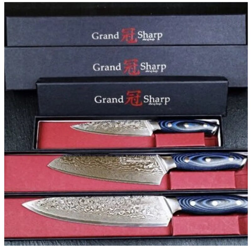 Grandsharp 3ピースダマスカスナイフセット67層日本ダマスカス Grandsharp 3ピースダマスカスナイフセット67層日本ダマスカス