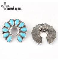 レザークラフト 3個セット コンチョ  エナメル 花 ブルーカラー ボタン