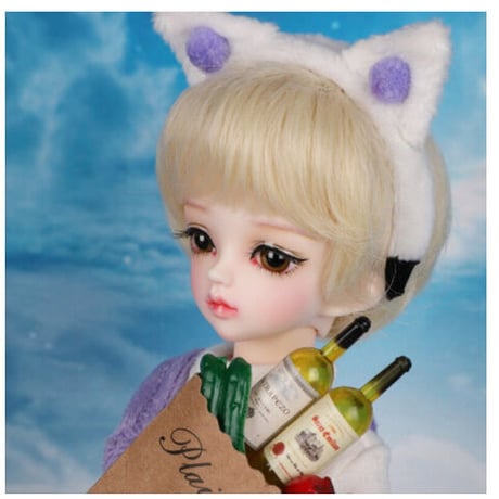球体関節人形 BJD 1/6 猫耳が可愛い 女の子 フルセット 本体＋眼球＋服＋靴＋ウィッグ メイクアップ済み カスタムドール 紫色 26cm 選べる2色