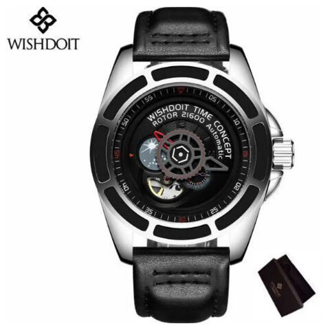WISHDOIT　自動巻き腕時計　稼働品 WISHDOIT 自動巻 機械式腕時計 革バンド スケルトン トゥールビヨン