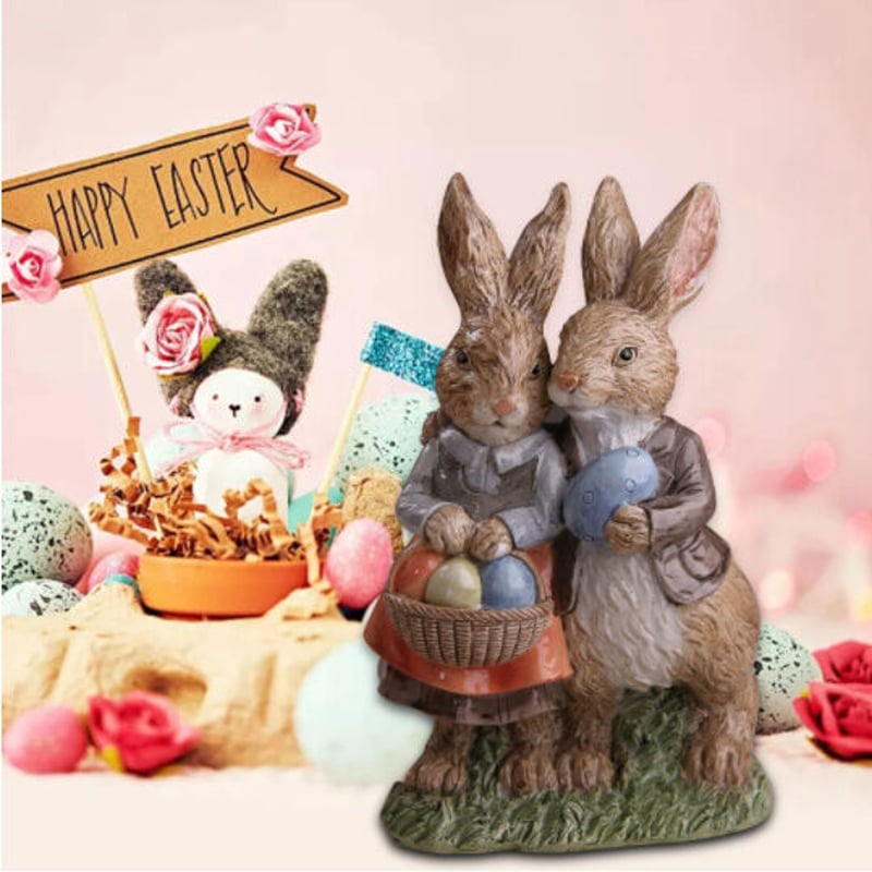 オブジェ】置物 うさぎ カップル イースター エッグバニー