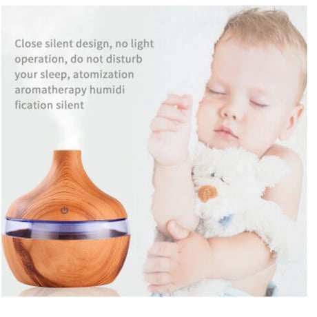 加湿器 ポータブル 300ml 木目調 LED アロマディフューザー ミニ 静音 小型 アロマ 机 卓上 デスク かわいい ヒーリング 選べる2色