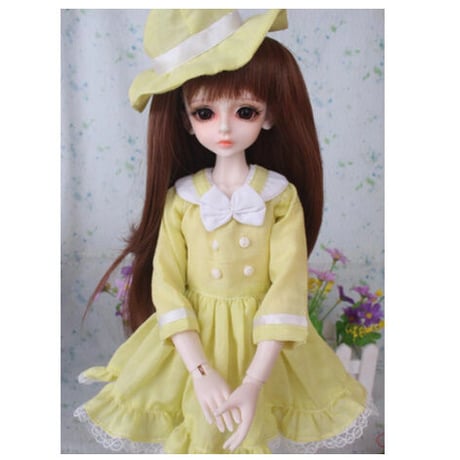 球体関節人形 ドレス＋帽子(ハット) 黄色 ドール衣装 BJD 服 カスタムドール 可愛い 少女 イエロー 1/3 1/4 1/6 選べる3サイズ