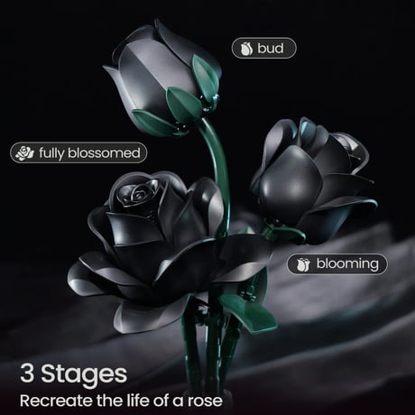 LEGO互換 ブラックローズ 黒薔薇 薔薇 バラ 永遠の愛 12本 608ピース レゴ互換 贈り物