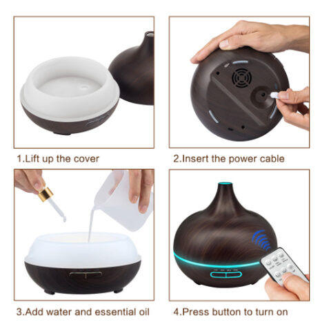 超音波加湿器　アロマディフューザー 超音波加湿器 300ml リモコン付き 壺型 7色LED アロマディフューザー