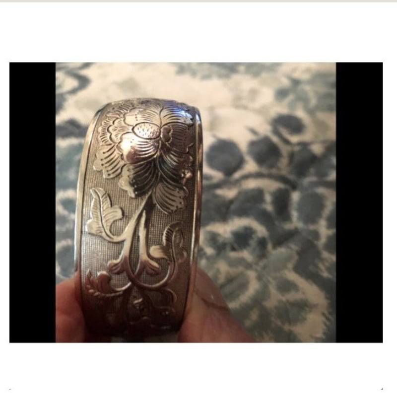フラワーモチーフ　シルバーバングル　クロム風 s-bbm-01-1.jpg