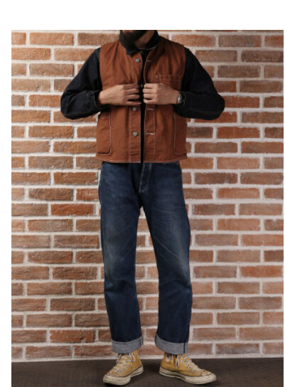 ビンテージ　ブラウンキャンバス　内ボアベスト メンズ fit=scale-down,w=1200