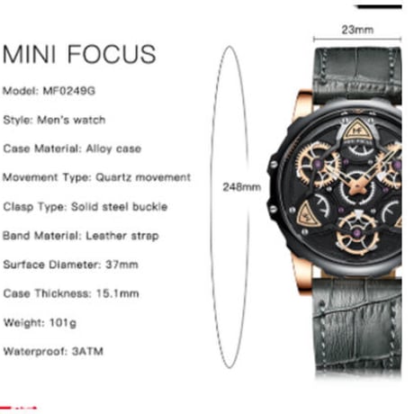 MINIFOCUS メンズ腕時計 防水 本革ベルト クォーツ 海外高級ブランド 人気 おしゃれ 5色展開