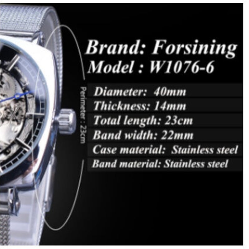 FORSINING】 自動巻き スクエア スケルトン メンズ腕時計 機械式 FORSINING】 自動巻き スクエア スケルトン メンズ腕時計 機械式