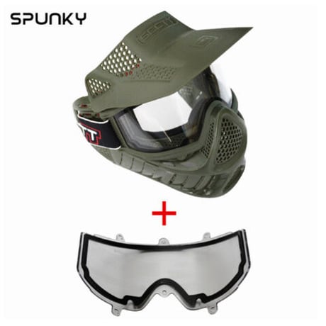 SPUNKY ペイントボール マスク フルフェイスマスク サバゲー ゴーグル エアガン フェイスガード ミリタリー 二層防曇 スペアレンズ付き 2色展開