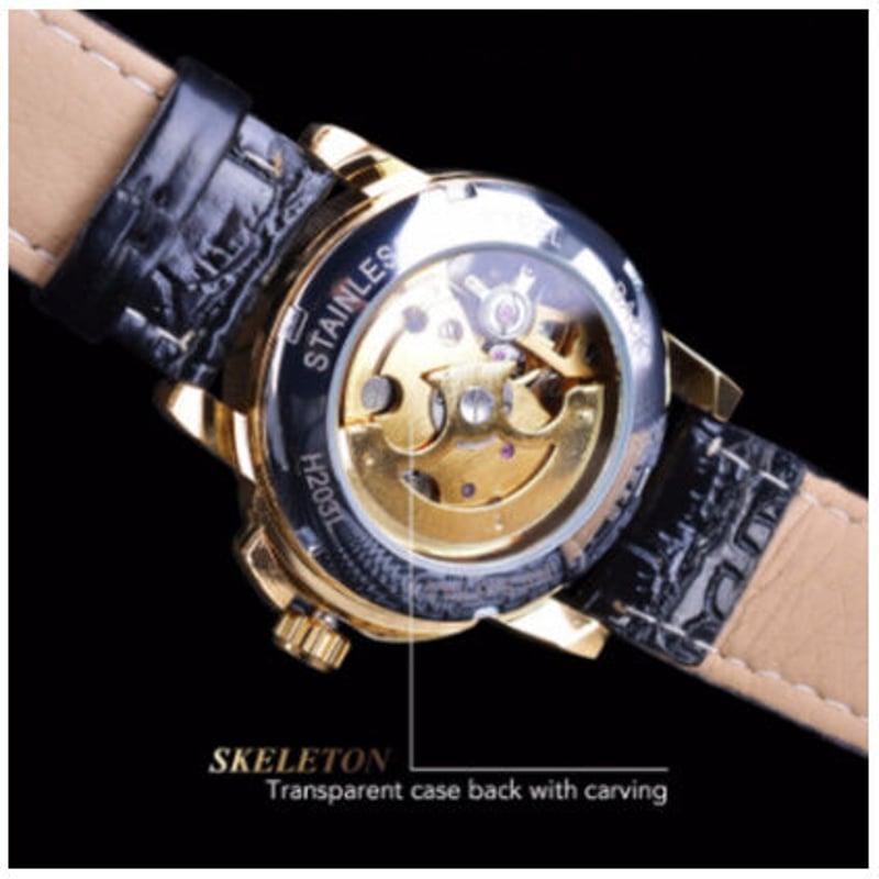 T-WINNER】 レディース腕時計 スケルトン 自動巻き 機械式 レザー