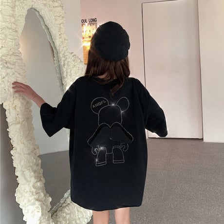 大人可愛い スウィート デザイン ルーズ INS風 羽 刺繍 Ｔシャツ