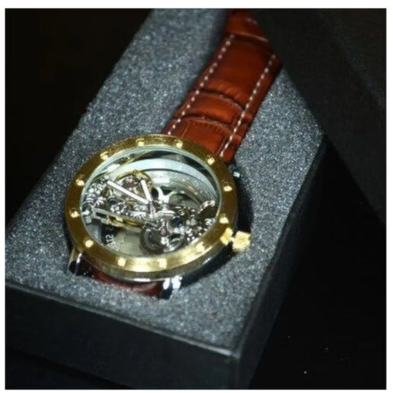 TIEDAN メンズ 機械式時計 自動巻 スケルトン トゥールビヨン シルバー