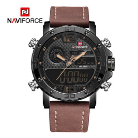 NAVIFORCE 腕時計 多機能 メンズ 海外高級ブランド デュアルタイム アラーム機能 クロノグラフ 防水 3気圧 発光 日付 曜日表示 クォーツ レザーバンド