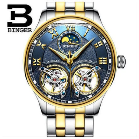 BENGER 腕時計 トゥールビヨン 機械式 防水 サファイアクリスタル メンズ ステンレススチール ウォッチ