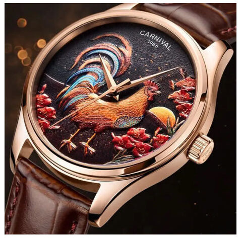 CARNIVAL 自動巻き時計40mm CARNIVAL 機械式腕時計 自動巻き メンズ サファイアクリスタル レザー
