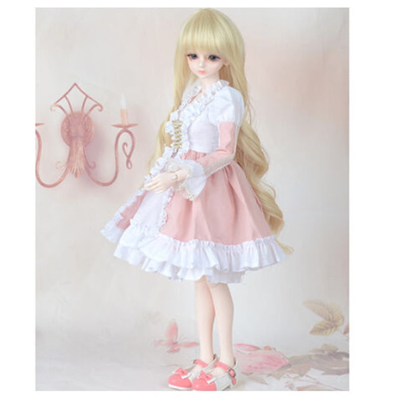球体関節人形 衣装 ドレス フリフリ ピンク 白 BJD 服 ブロンド 美女