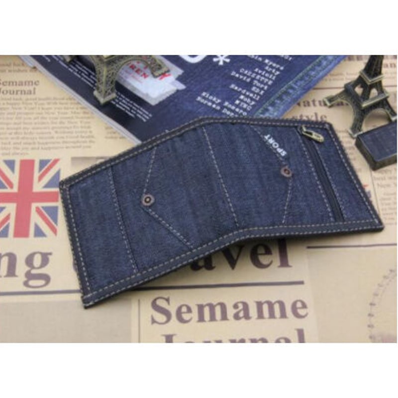 ヴィンテージデザイン ブルー ジーンズ キャンバス 2つ折り財布