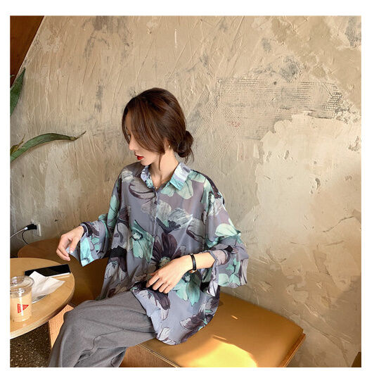 【LEPNARD】シースルー花柄長袖シャツ LEPNARD】シースルー花柄長袖シャツ