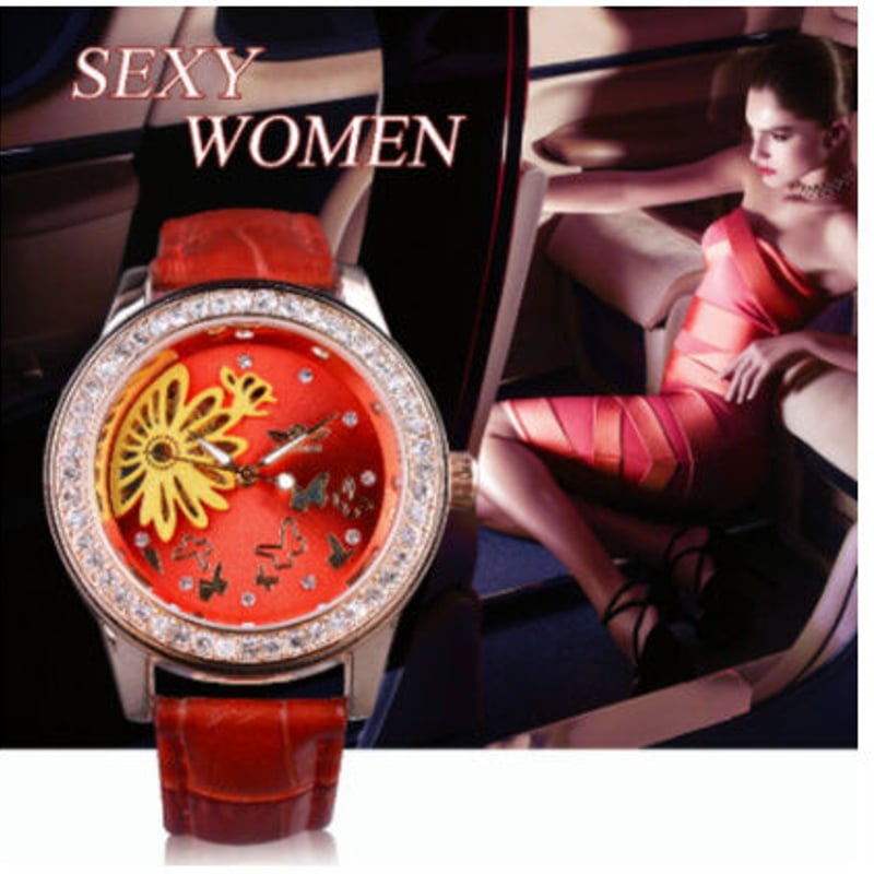 エレガントな赤】 T-WINNER レディース腕時計 スケルトン 手巻き 機械