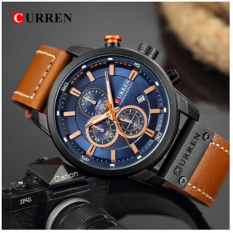 CURREN 防水 3BAR 腕時計 メンズ 多機能 レザーベルト クォーツ カレン クロノグラフ 日付表示 スポーツウォッチ 高級 海外人気ブランド 6色展開
