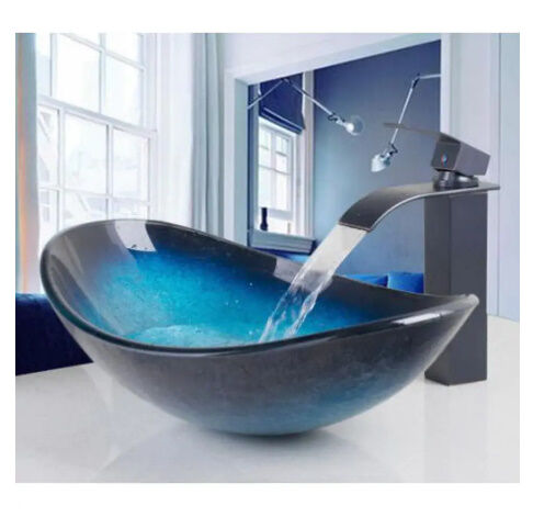浴室洗面台 洗面ボウル 強化ガラス 真鍮 ブロンズ仕上げ ハンド 